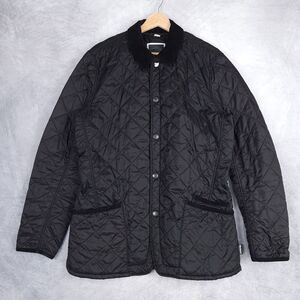 Barbour Pantone Quilted Jacket Mens Medium Black Corduroy Collar Tailored Fit
